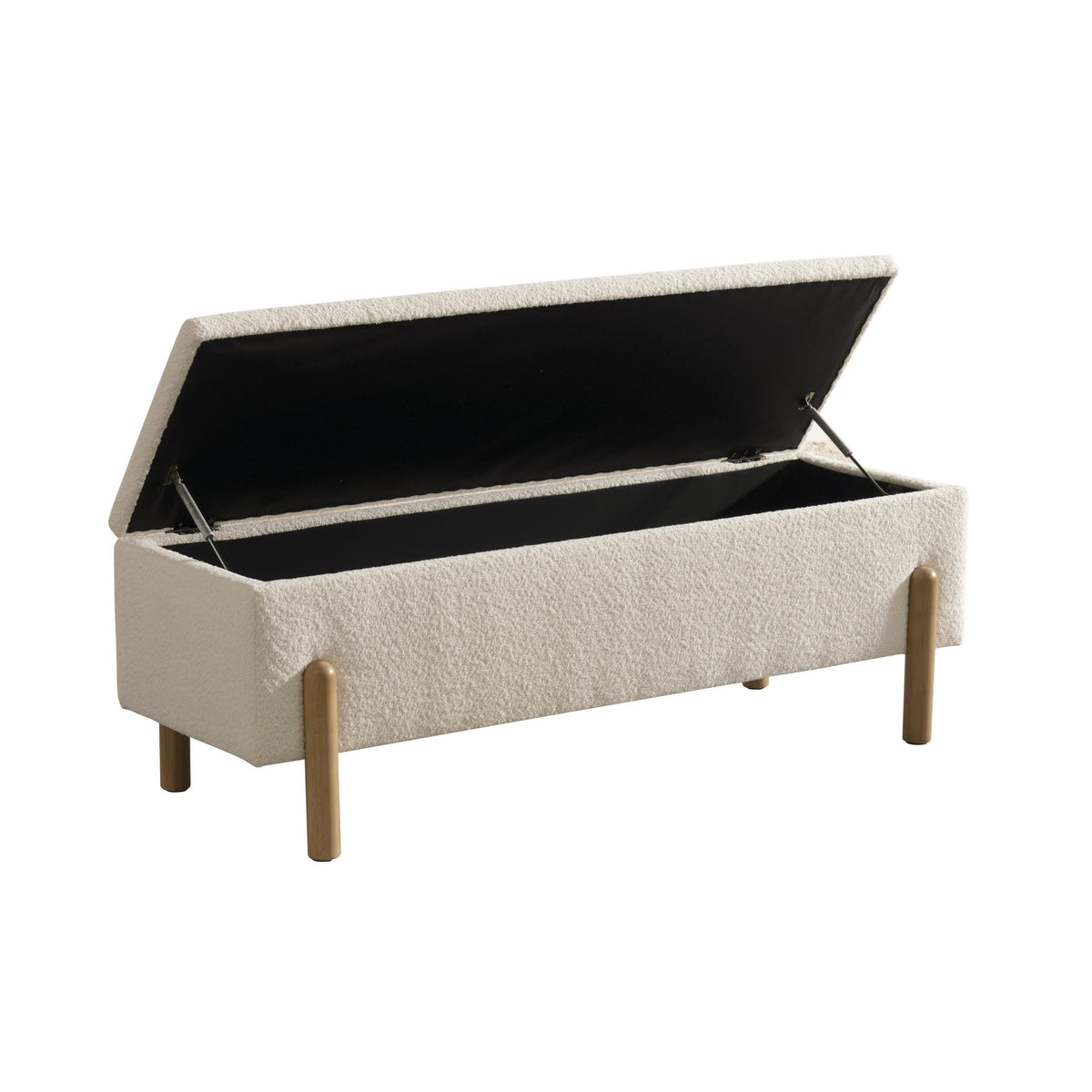 Cid Ellie 55 Inch Accent Bench, Storage, Ivory Polyester, Solid Rubberwood - BM317580