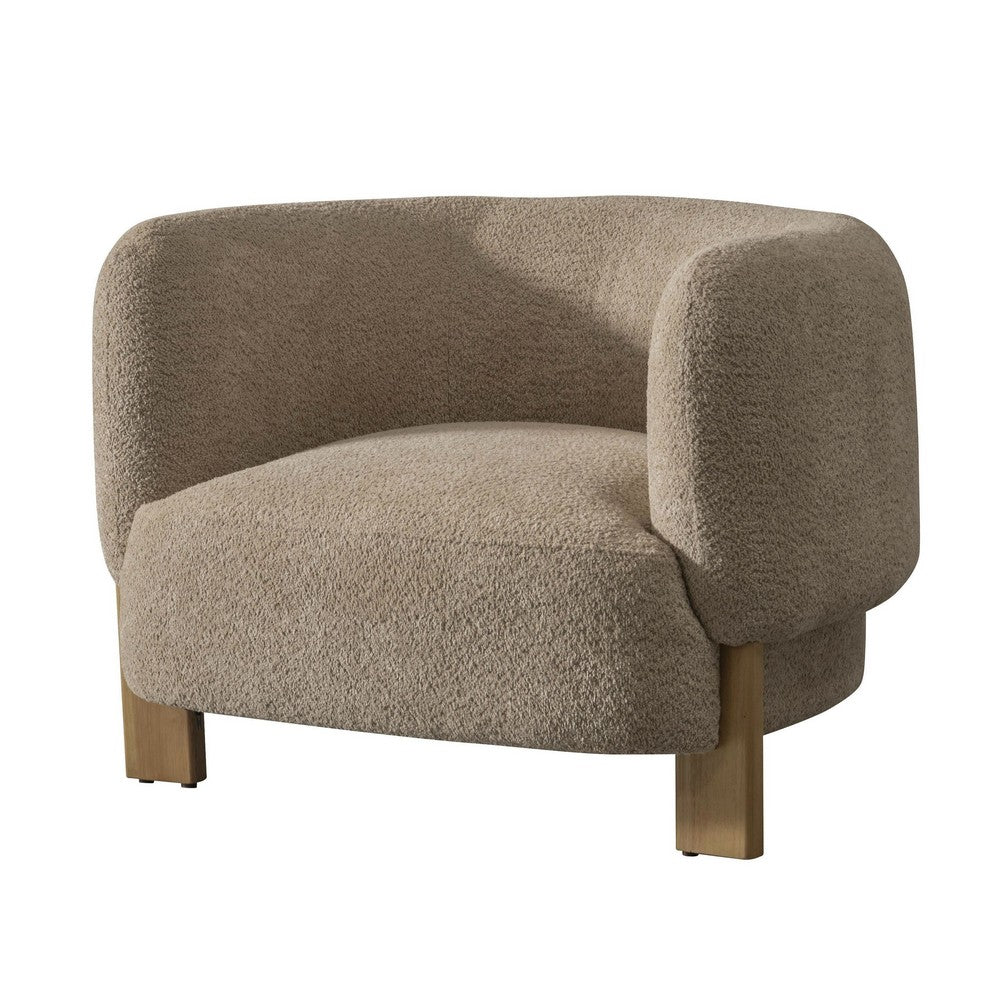 Reno Tira 38 Inch Accent Chair, Taupe Polyester, Foam Cushions, Solid Wood - BM317583