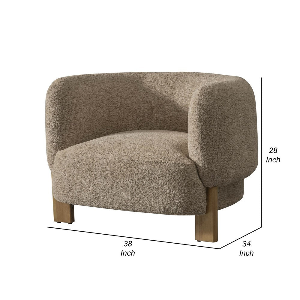 Reno Tira 38 Inch Accent Chair, Taupe Polyester, Foam Cushions, Solid Wood - BM317583