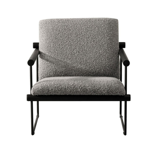 Cid Vina 28 Inch Accent Chair, Gray Polyester, Cushions, Black Metal Frame - BM317584