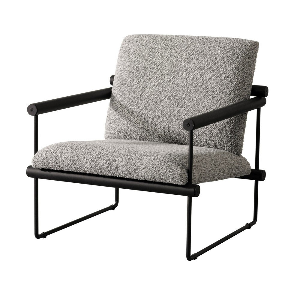 Cid Vina 28 Inch Accent Chair, Gray Polyester, Cushions, Black Metal Frame - BM317584