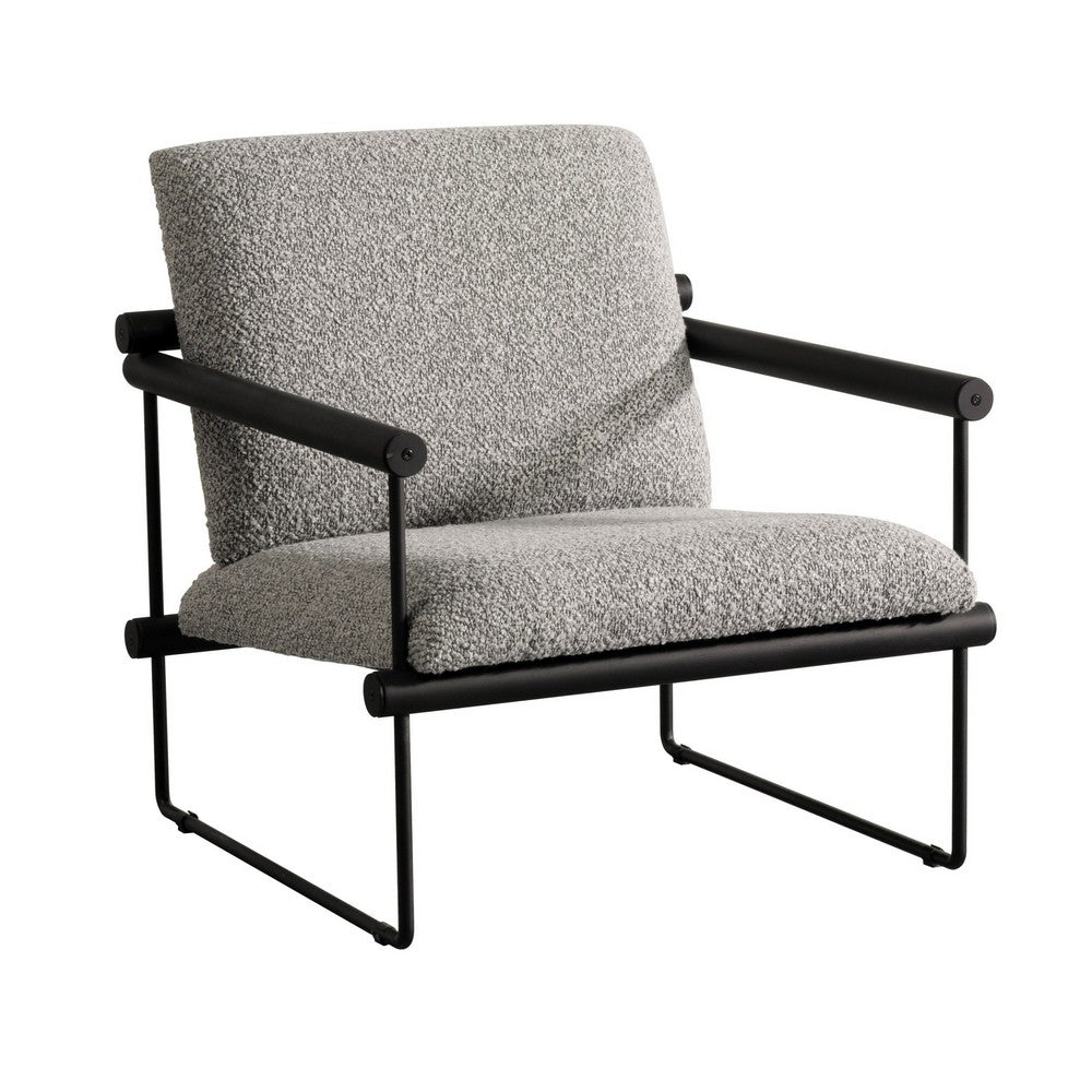 Cid Vina 28 Inch Accent Chair, Gray Polyester, Cushions, Black Metal Frame - BM317584