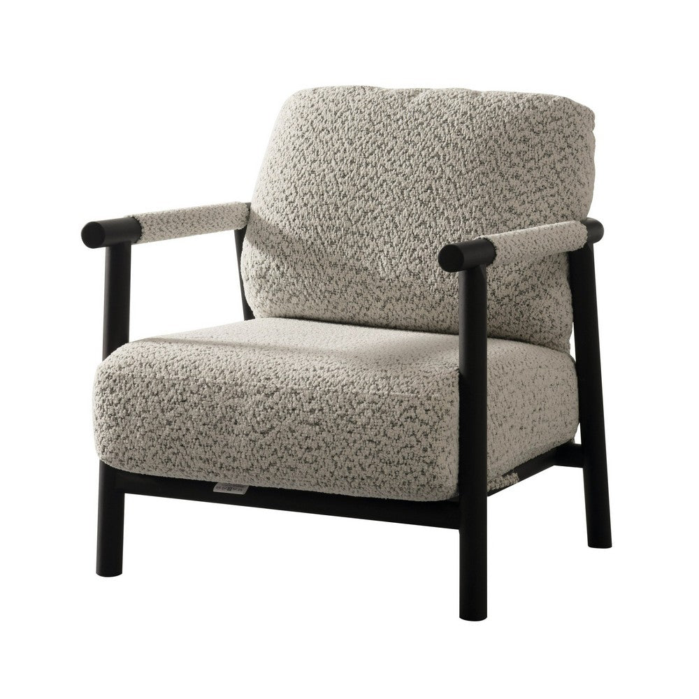 Cid Bali 28 Inch Accent Chair, Gray Polyester, Cushions, Black Metal, Wood - BM317585