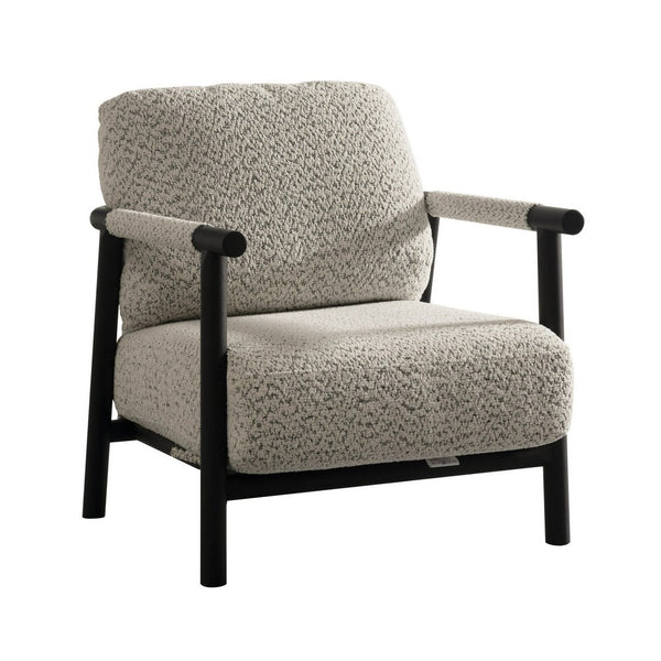 Cid Bali 28 Inch Accent Chair, Gray Polyester, Cushions, Black Metal, Wood - BM317585