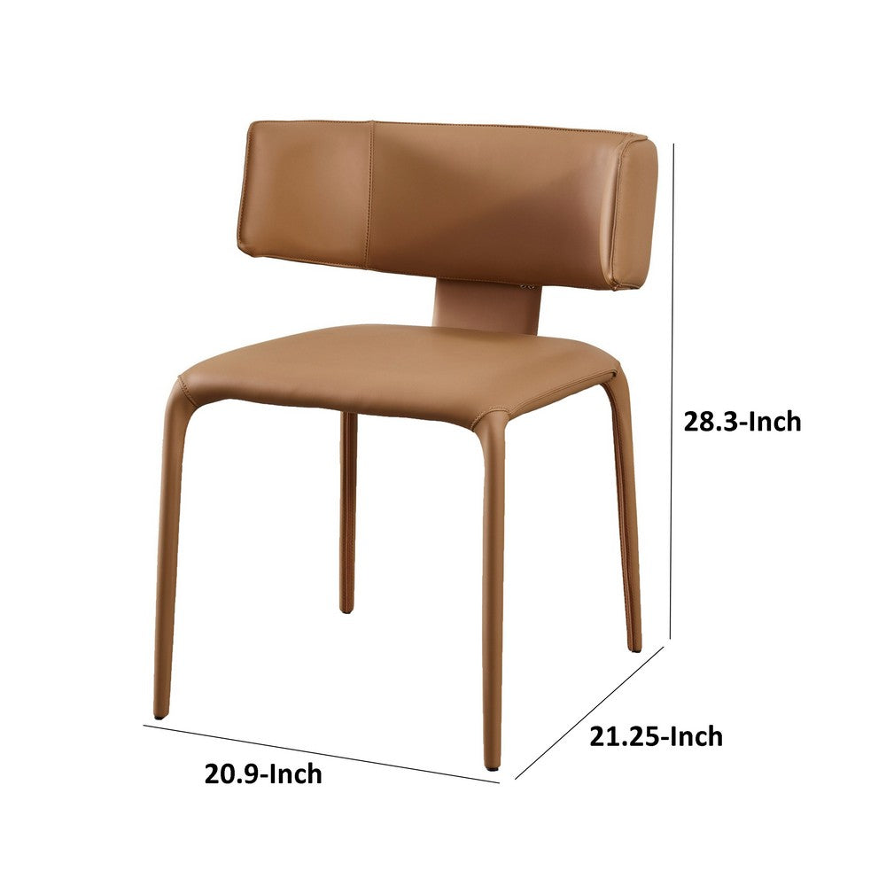 Cid Dell 21 Inch Dining Chair, Camel Brown Faux Leather, Wingback, Metal - BM317591