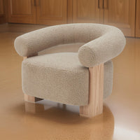 Cid Lami 37 Inch Accent Chair, Tan Brown Faux Sheepskin, Solid Oak Wood - BM317593