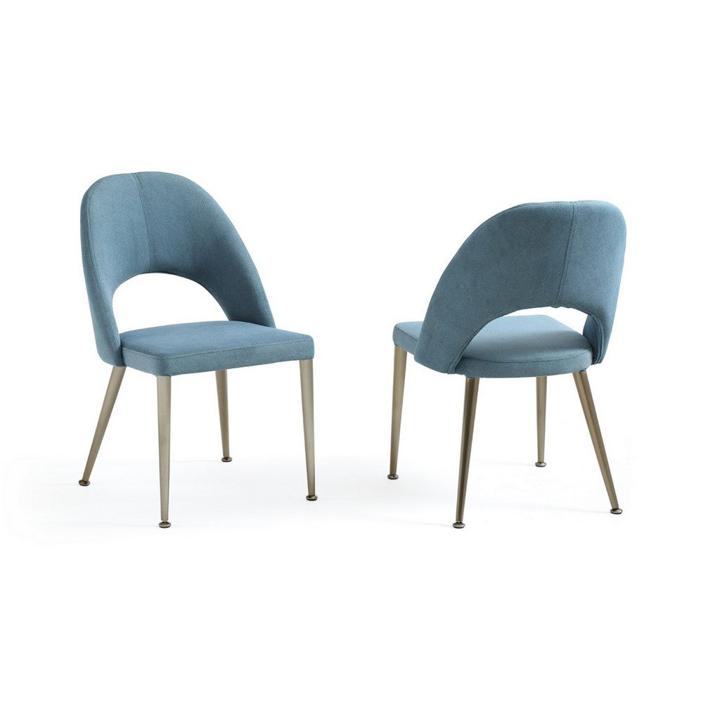 Tim 22 Inch Dining Side Chair Set of 2, Blue, Brass Stainless Steel Legs - BM317603