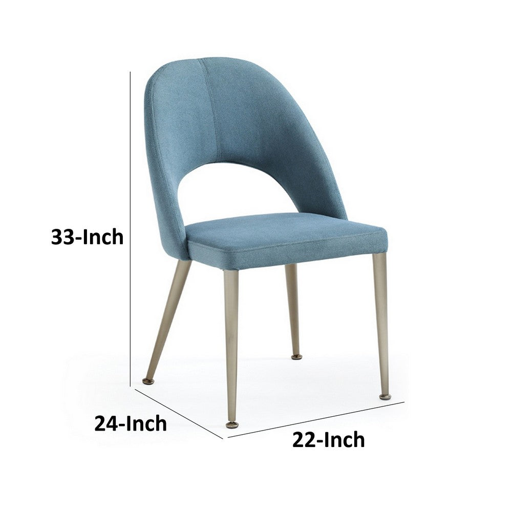 Tim 22 Inch Dining Side Chair Set of 2, Blue, Brass Stainless Steel Legs - BM317603