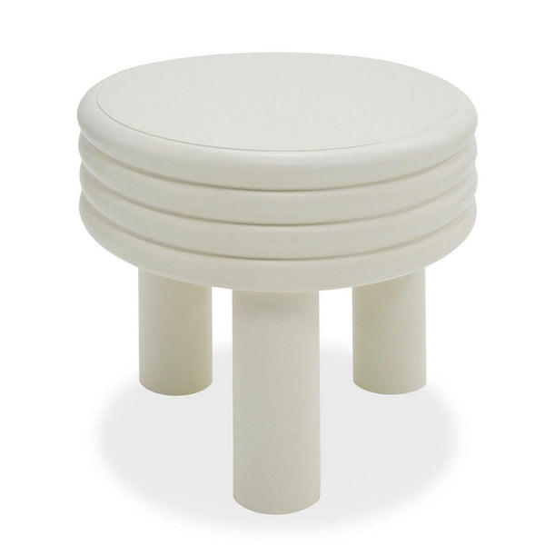 Cid Finley 20 Inch Side End Table, Round Tiered Design, White Gloss Wood - BM317609