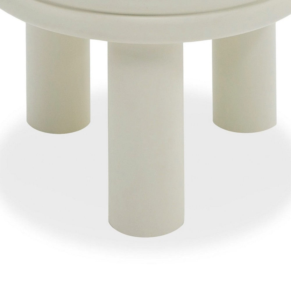 Cid Finley 20 Inch Side End Table, Round Tiered Design, White Gloss Wood - BM317609