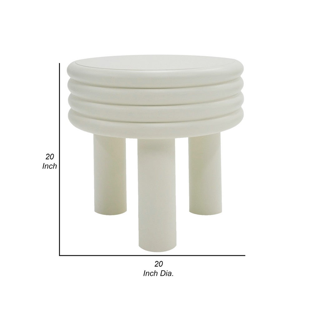 Cid Finley 20 Inch Side End Table, Round Tiered Design, White Gloss Wood - BM317609