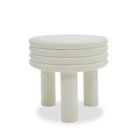 Cid Finley 20 Inch Side End Table, Round Tiered Design, White Gloss Wood - BM317609