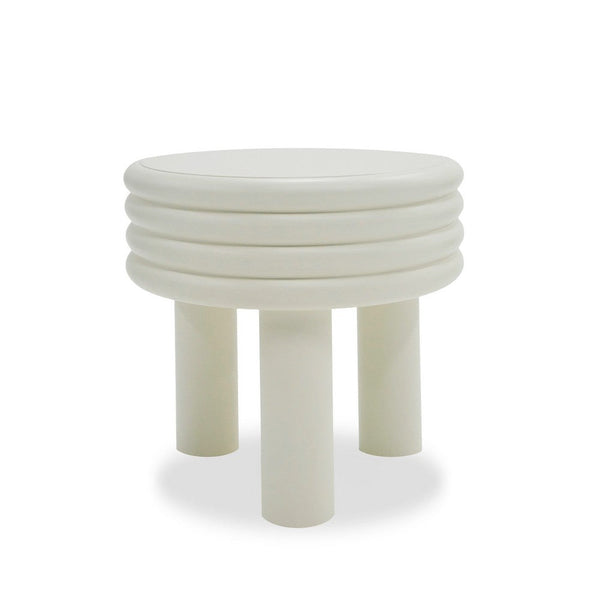 Cid Finley 20 Inch Side End Table, Round Tiered Design, White Gloss Wood - BM317609