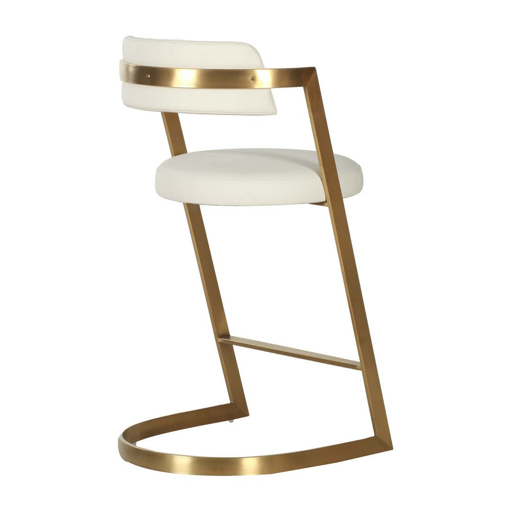 Cid Sandra Counter Height Stool Chair, Beige Pleather, Gold Steel Frame - BM317613