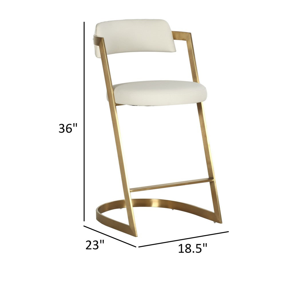 Cid Sandra Counter Height Stool Chair, Beige Pleather, Gold Steel Frame - BM317613