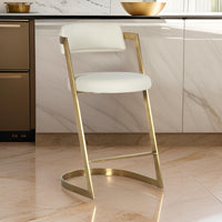 Cid Sandra Counter Height Stool Chair, Beige Pleather, Gold Steel Frame - BM317613