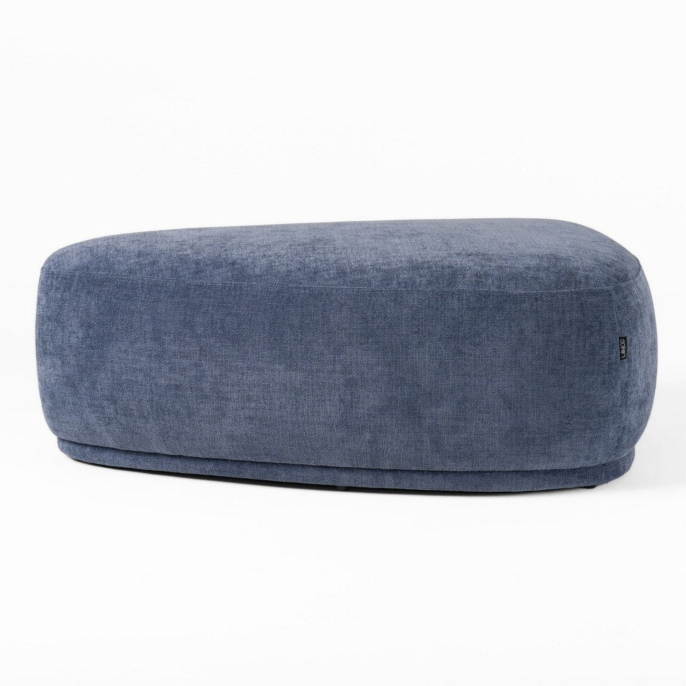 Reno Kini 44 Inch Ottoman, River Rock Shape, Blue Polyester, Wood Frame - BM317621