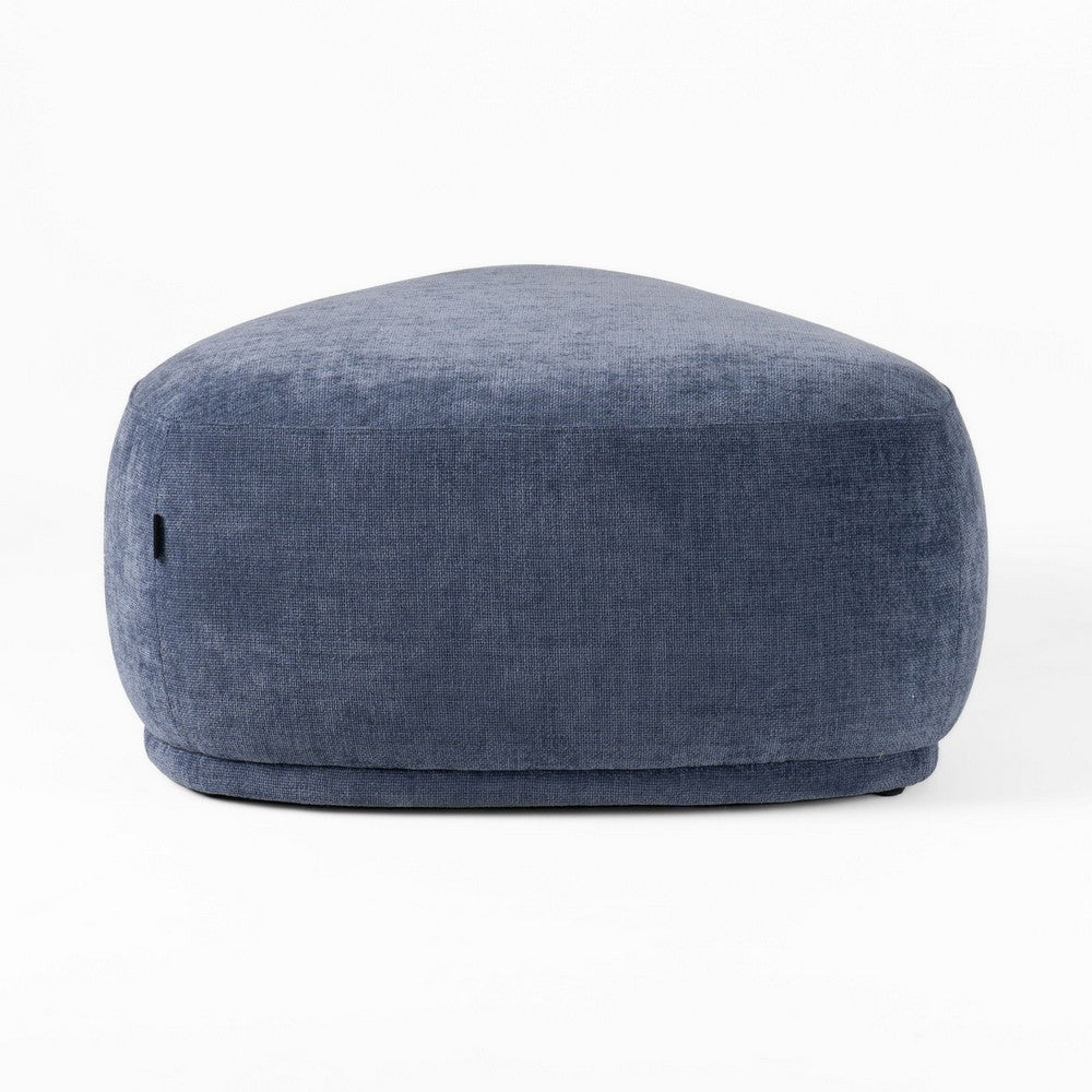 Reno Kini 44 Inch Ottoman, River Rock Shape, Blue Polyester, Wood Frame - BM317621