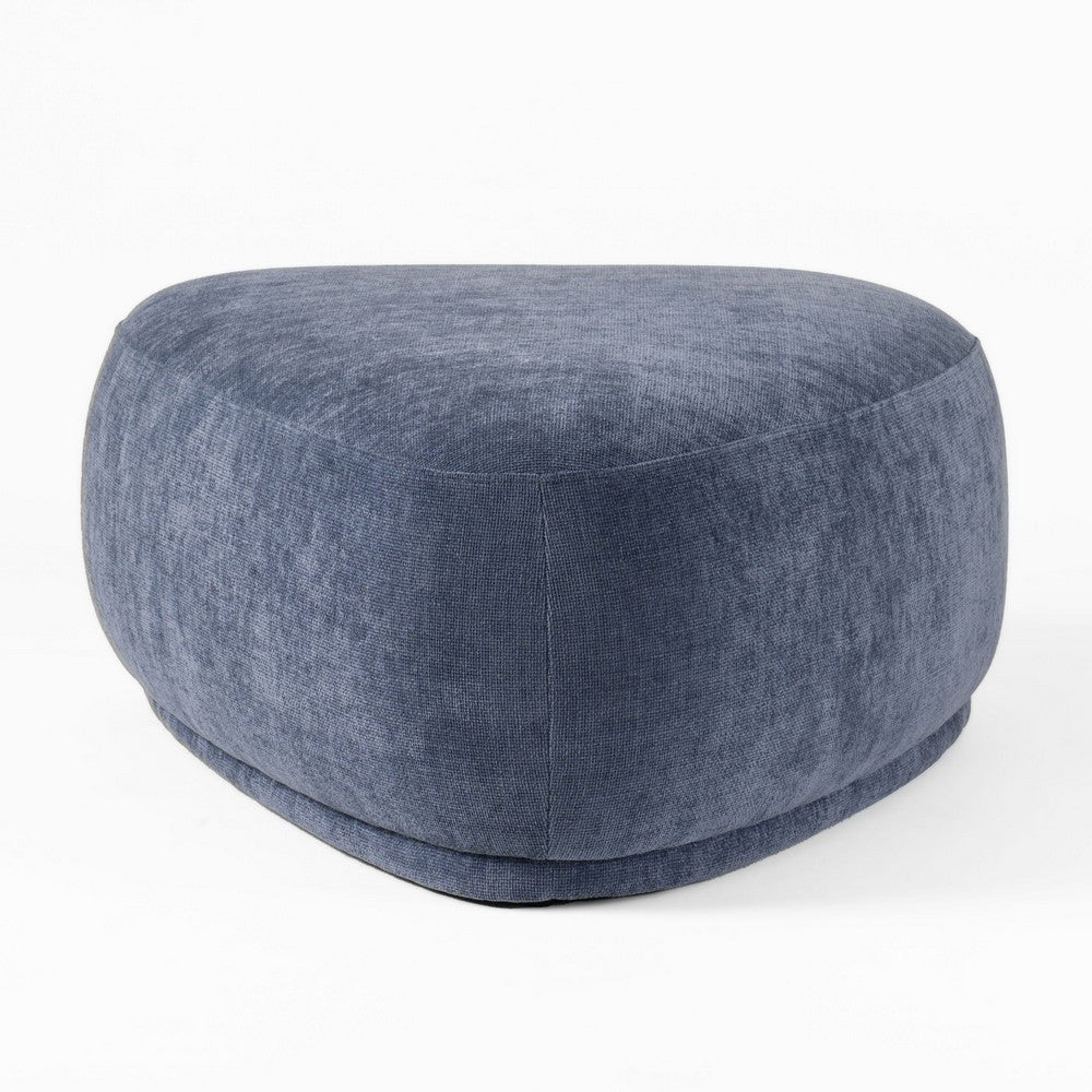 Reno Kini 44 Inch Ottoman, River Rock Shape, Blue Polyester, Wood Frame - BM317621