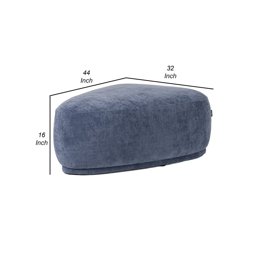 Reno Kini 44 Inch Ottoman, River Rock Shape, Blue Polyester, Wood Frame - BM317621