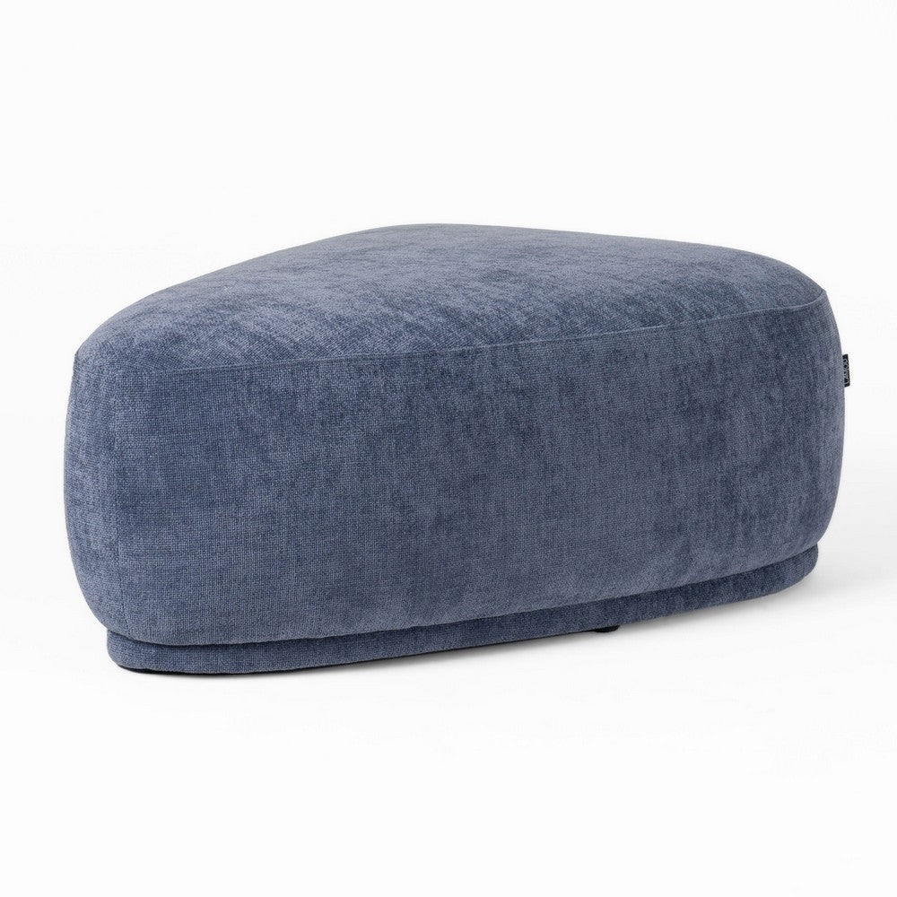 Reno Kini 44 Inch Ottoman, River Rock Shape, Blue Polyester, Wood Frame - BM317621