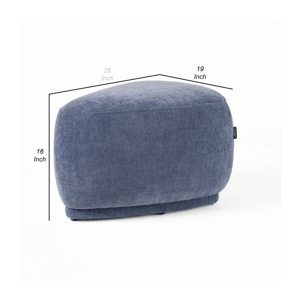 Reno Kini 26 Inch Ottoman, River Rock Shape, Blue Polyester, Wood Frame - BM317622