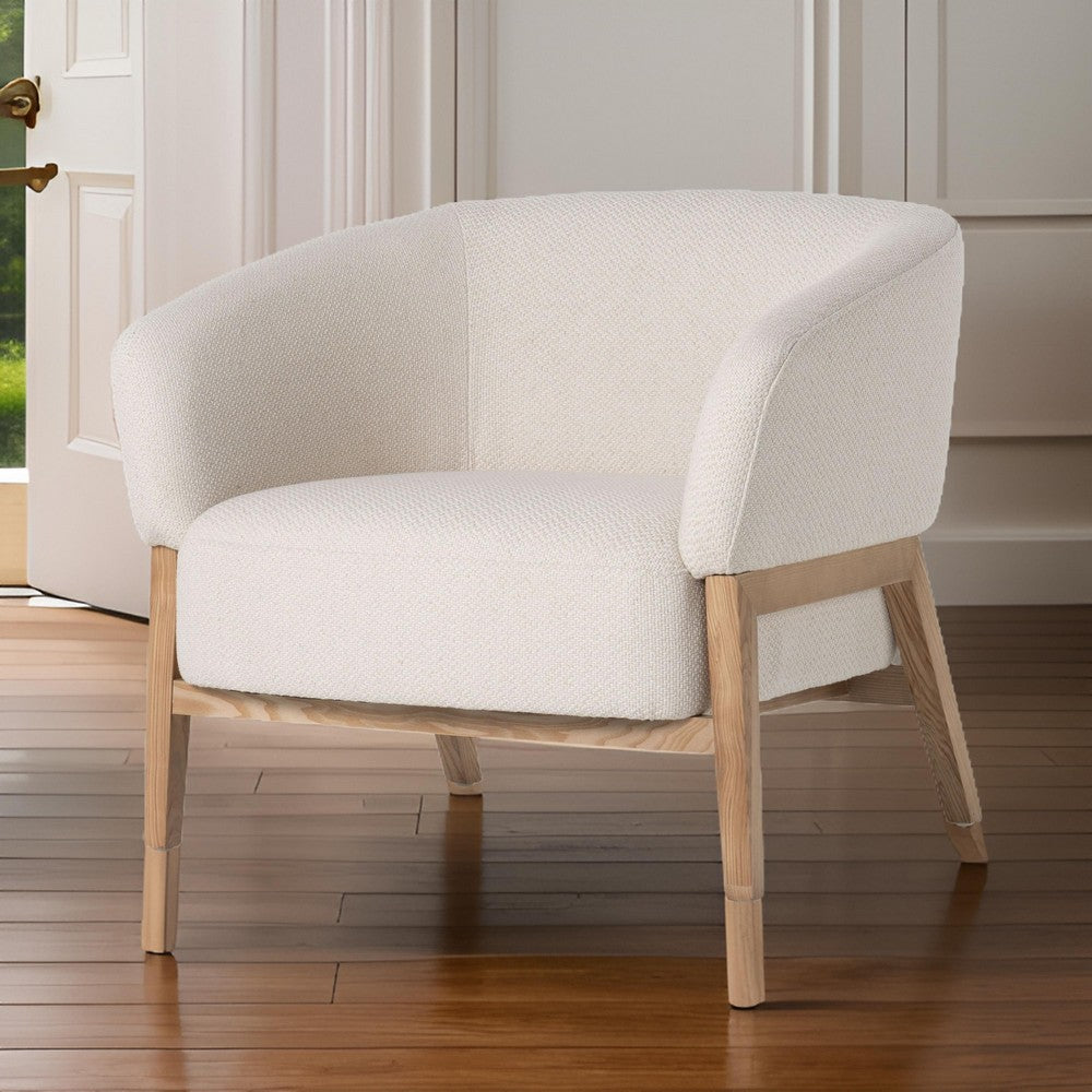 Reno Gis 33 Inch Accent Chair, Off White Fabric, Foam, Solid Wood Frame - BM317625