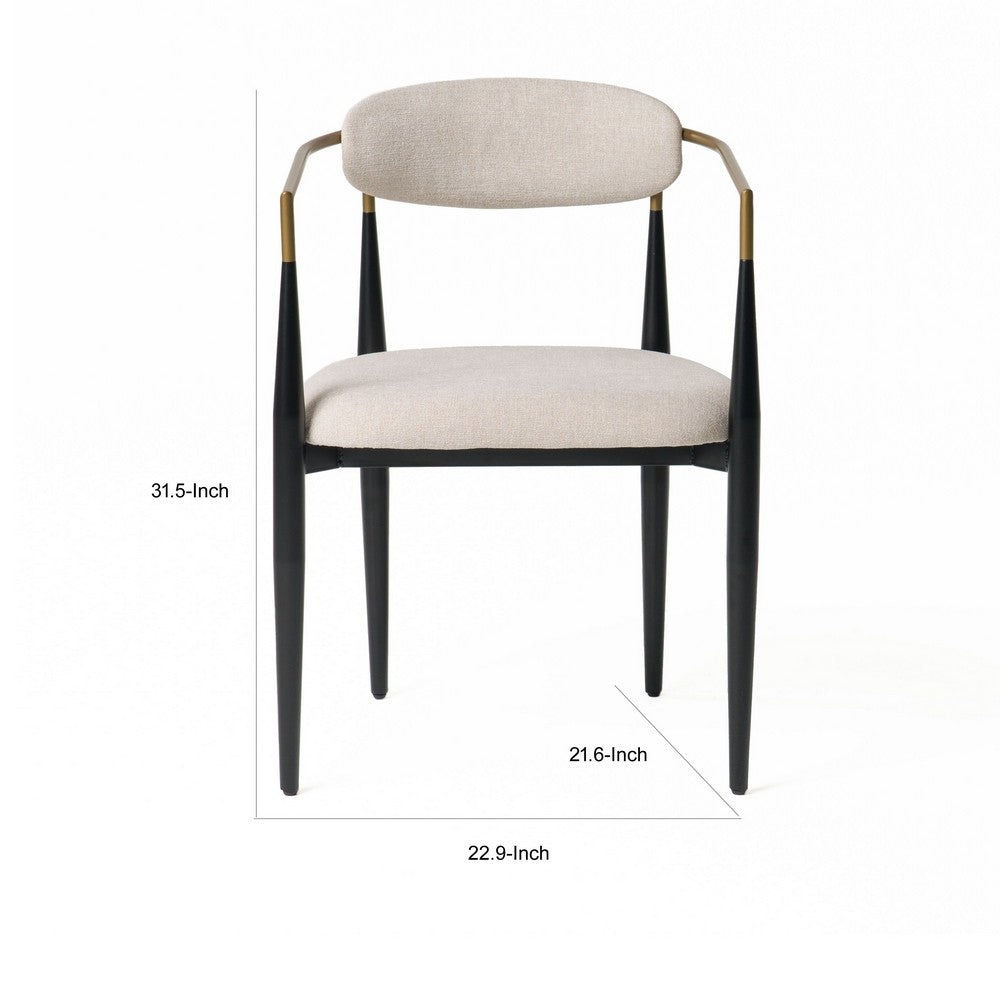 Cid Hita 23 Inch Dining Chair, Light Gray Polyester, Black Iron Legs, Gold - BM317627