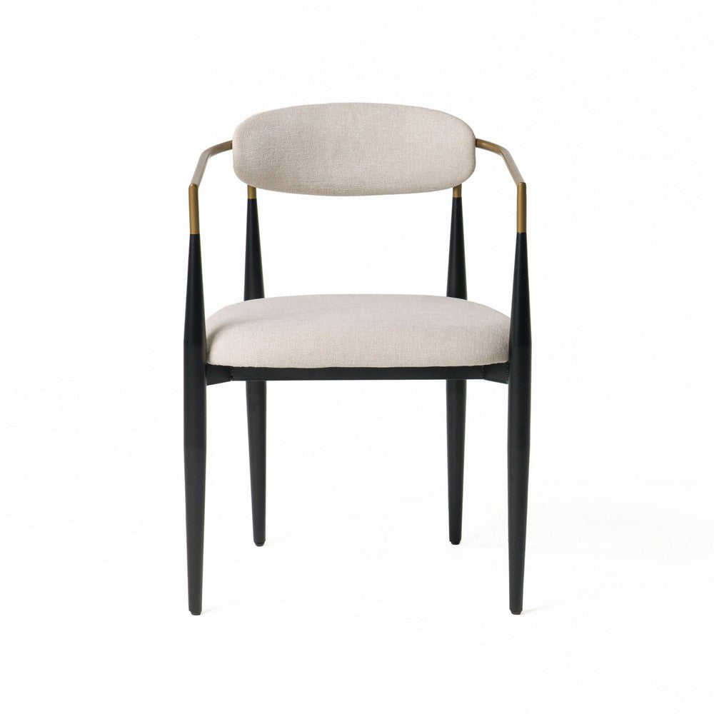 Cid Hita 23 Inch Dining Chair, Light Gray Polyester, Black Iron Legs, Gold - BM317627