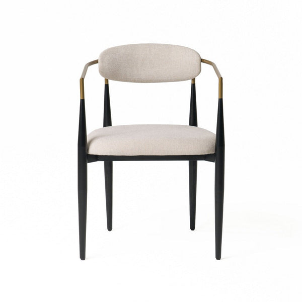 Cid Hita 23 Inch Dining Chair, Light Gray Polyester, Black Iron Legs, Gold - BM317627