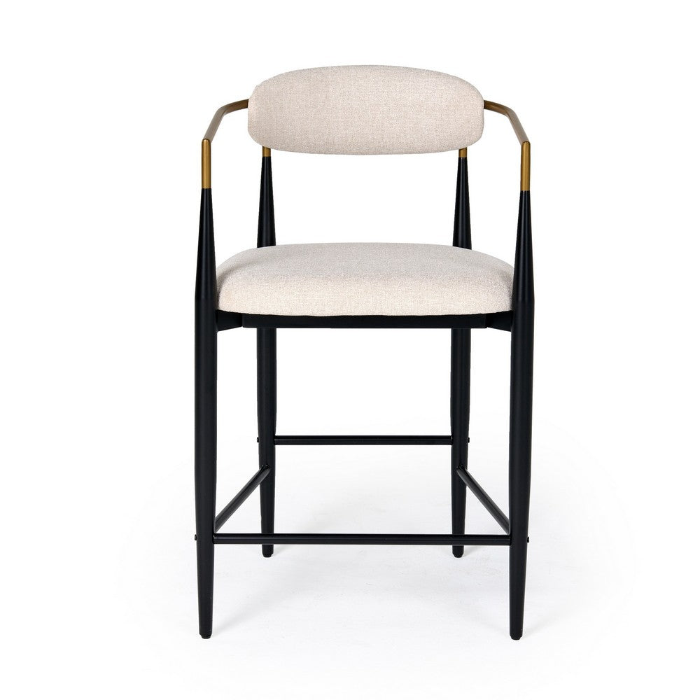 Cid Hita 25 Inch Counter Chair, Light Gray Polyester, Black Iron Legs, Gold - BM317628