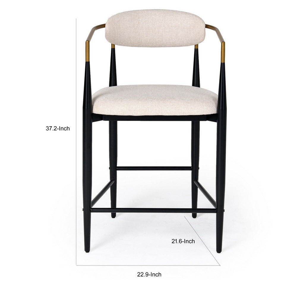 Cid Hita 25 Inch Counter Chair, Light Gray Polyester, Black Iron Legs, Gold - BM317628