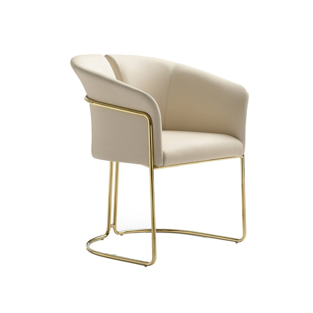 Cid Kan 23 Inch Dining Chair, Beige Vegan Leather, Stainless Steel, Wood - BM317629