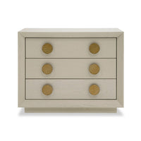 Cid Jorie 39 Inch Nightstand, 3 Drawers, Cream White Wood, Steel Handles - BM317632