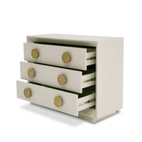 Cid Jorie 39 Inch Nightstand, 3 Drawers, Cream White Wood, Steel Handles - BM317632