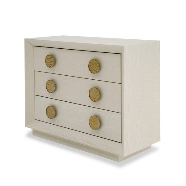 Cid Jorie 39 Inch Nightstand, 3 Drawers, Cream White Wood, Steel Handles - BM317632