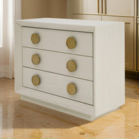 Cid Jorie 39 Inch Nightstand, 3 Drawers, Cream White Wood, Steel Handles - BM317632