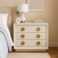 Cid Jorie 39 Inch Nightstand, 3 Drawers, Cream White Wood, Steel Handles - BM317632
