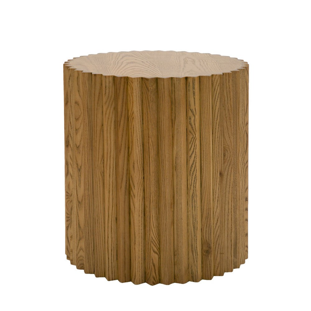 Cid Eliott 20 Inch Side End Table, Round, Walnut Brown Solid Poplar Wood - BM317634