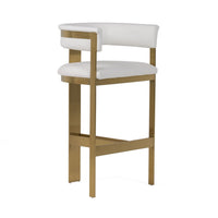 Cid Willow Barstool Chair, White Faux Leather, Gold Metal Three Leg Base - BM317644