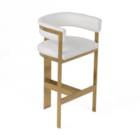 Cid Willow Barstool Chair, White Faux Leather, Gold Metal Three Leg Base - BM317644