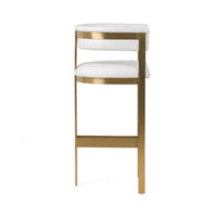 Cid Willow Barstool Chair, White Faux Leather, Gold Metal Three Leg Base - BM317644