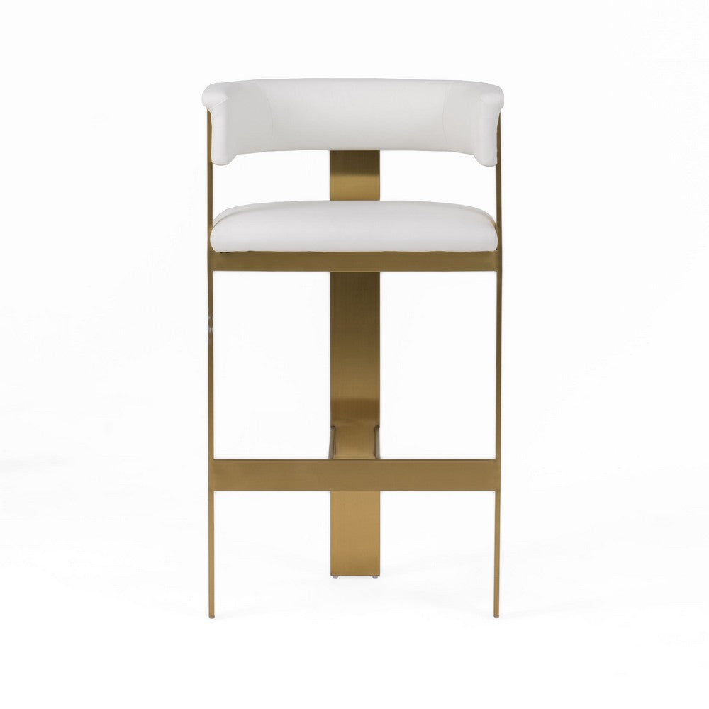 Cid Willow Barstool Chair, White Faux Leather, Gold Metal Three Leg Base - BM317644