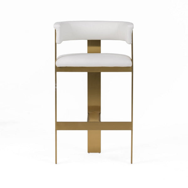 Cid Willow Barstool Chair, White Faux Leather, Gold Metal Three Leg Base - BM317644