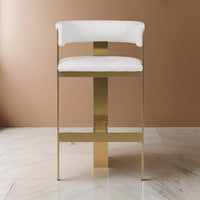 Cid Willow Barstool Chair, White Faux Leather, Gold Metal Three Leg Base - BM317644