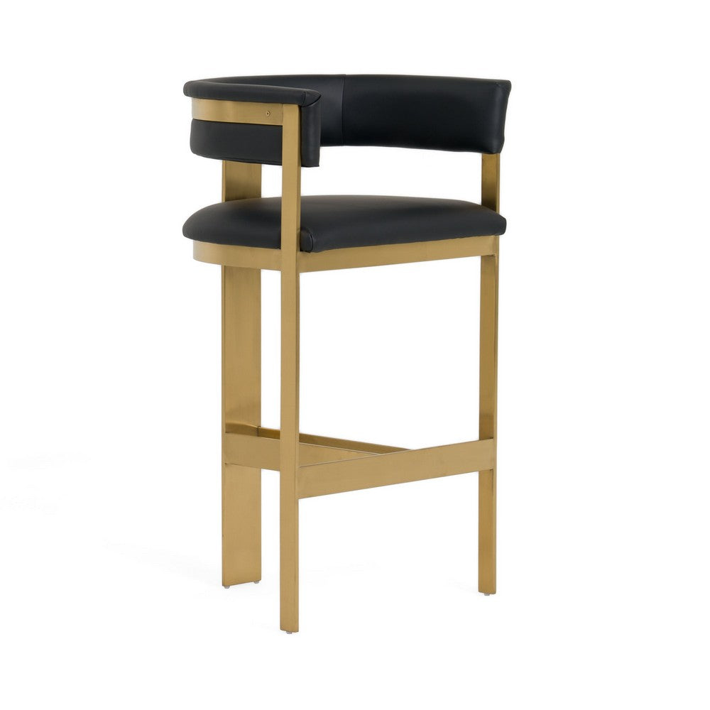 Cid Willow Barstool Chair, Black Faux Leather, Gold Metal Three Leg Base - BM317645