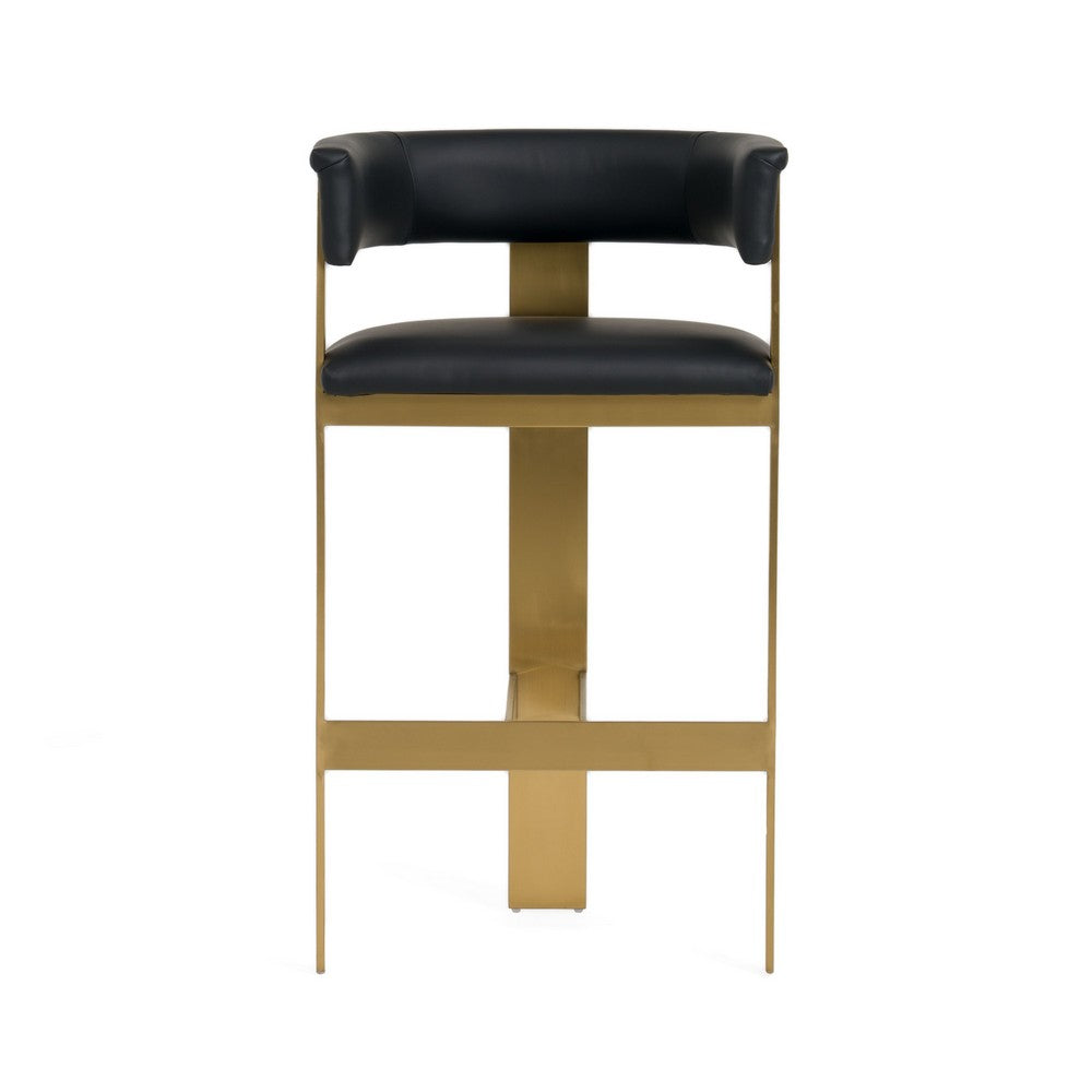 Cid Willow Barstool Chair, Black Faux Leather, Gold Metal Three Leg Base - BM317645