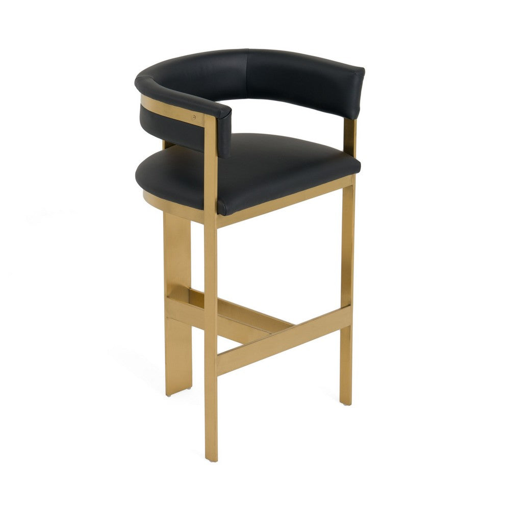 Cid Willow Barstool Chair, Black Faux Leather, Gold Metal Three Leg Base - BM317645