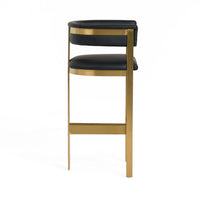 Cid Willow Barstool Chair, Black Faux Leather, Gold Metal Three Leg Base - BM317645