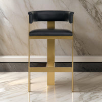 Cid Willow Barstool Chair, Black Faux Leather, Gold Metal Three Leg Base - BM317645